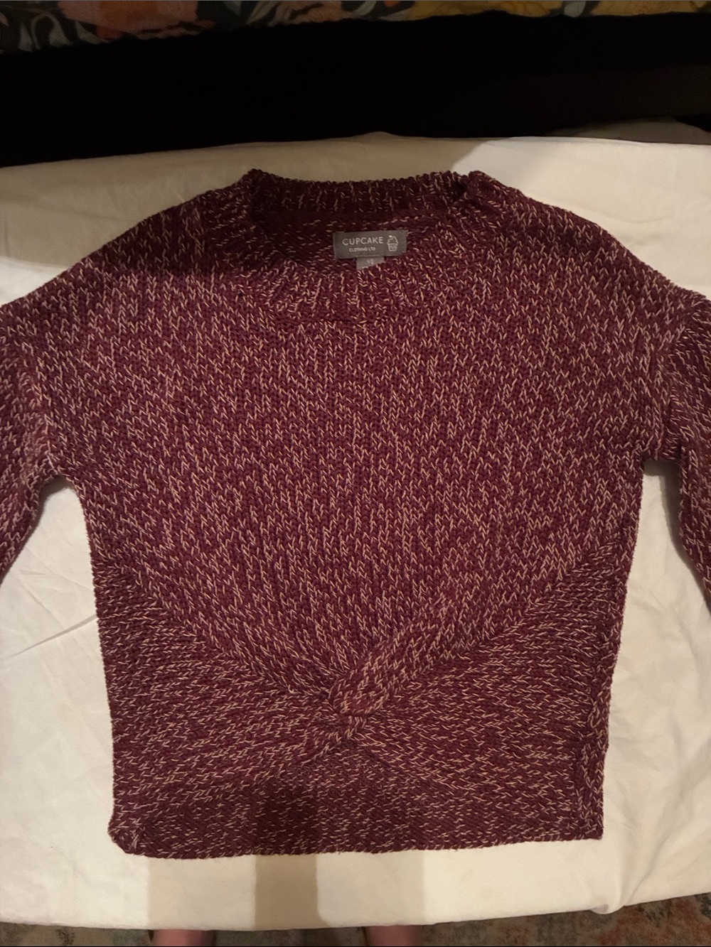 H&M Marled Burgundy & Cream Twist Front Knit Sweater